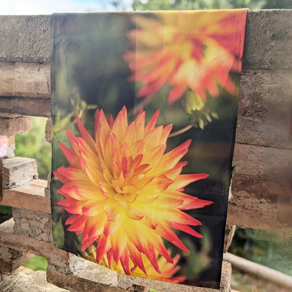 Orange dahlia tea towel