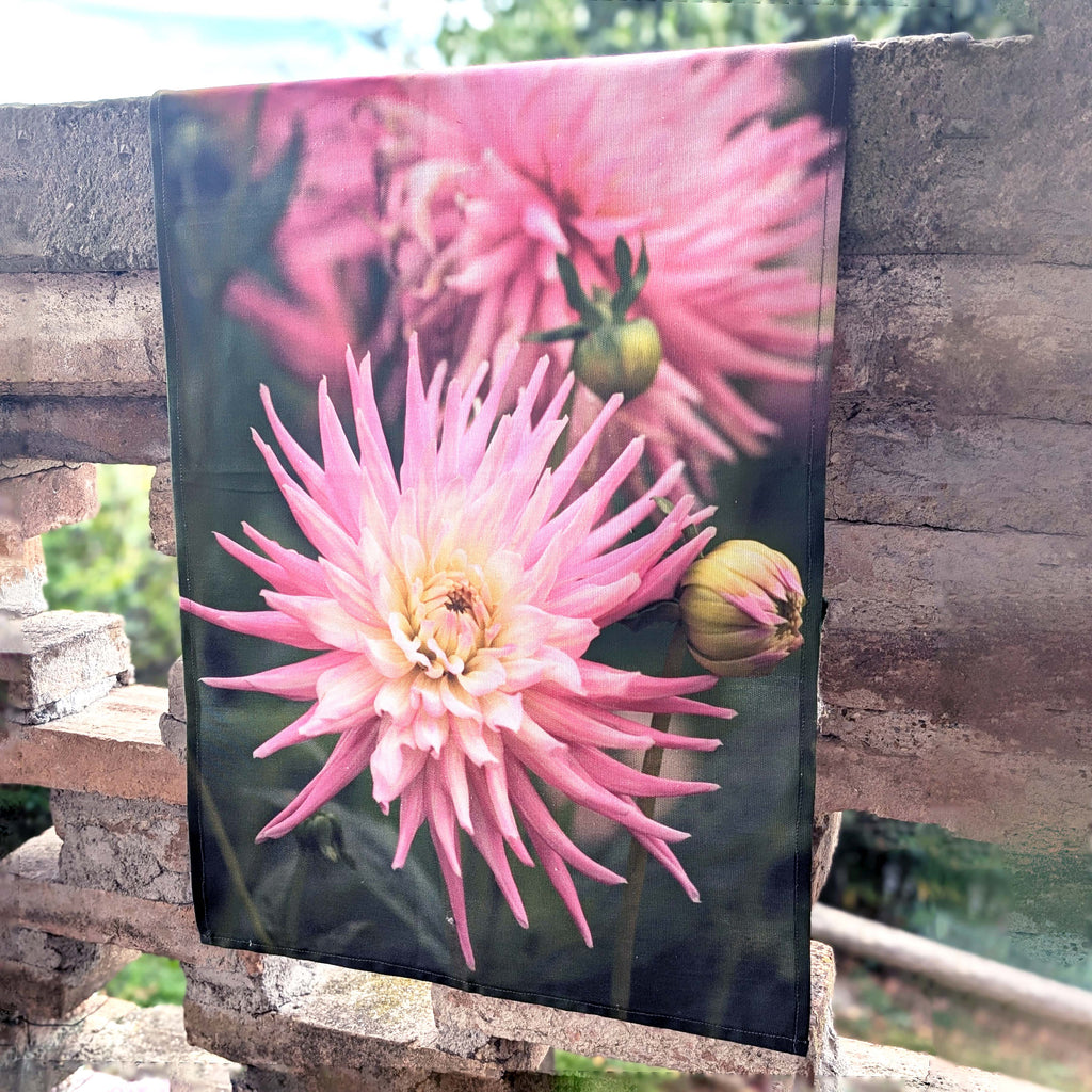Pink dahlia tea towel