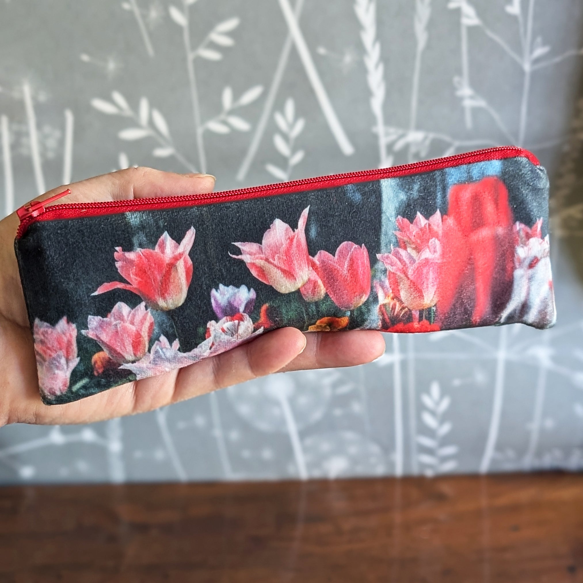 Tulip velvet pencil case