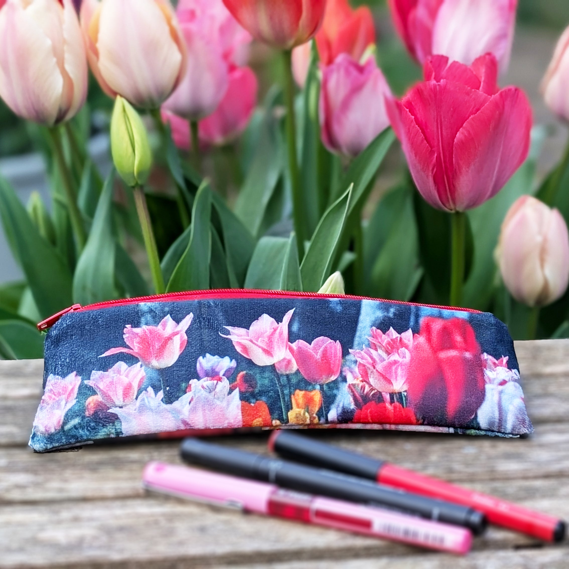 Tulip velvet pencil case