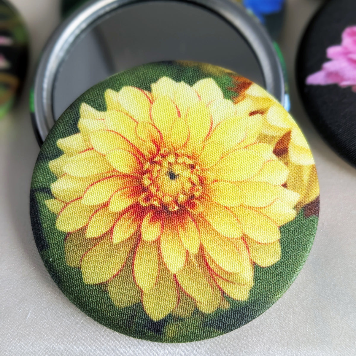 Flower fabric pocket mirror - choice of 12 Designs